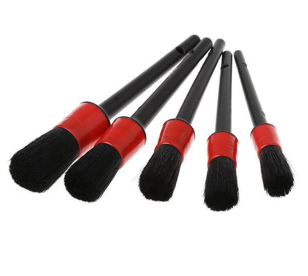 5 Pcs Natural Boar Hair Detail Brush Set Automotive Detailing Brushes For Car Cleaning