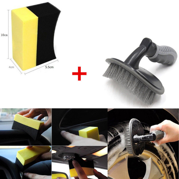 2018 Car Motorcycle Wheel Tire Rim Scrub Brush + U-Shape Sponge Rub Wash Cleaner Tool Free Shipping