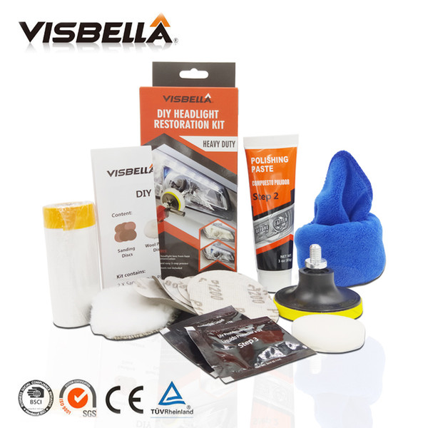 Visbella Headlight Restoration Repair Kit DIY Headlamp Car Care Repair kit Head Lamp Lense Clean Polish by machine with cloth