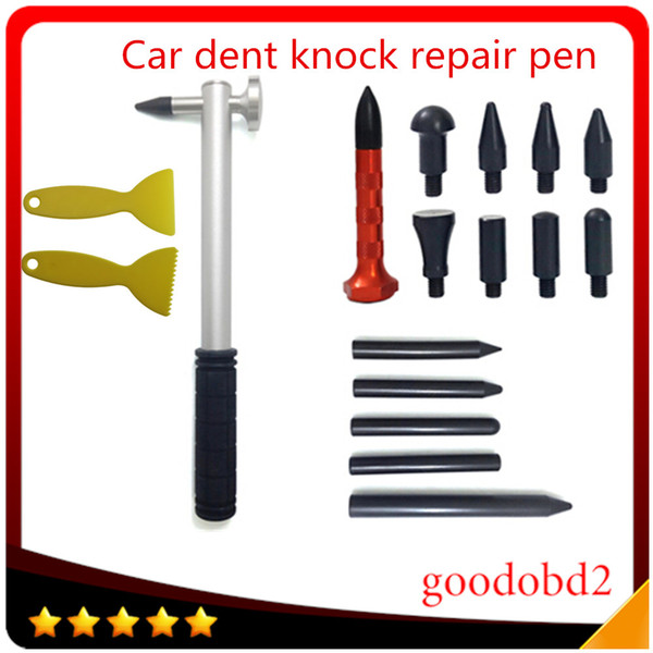 PDR Tool Set 9head Knock Down Tap Pen 5pc Dent Pens Rubber Hammer Hail Hammer Hand Tools Paintless Hail Removal Pen +Car scrape
