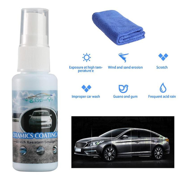 30mL 9H Car Paint Care Liquid Super Hydrophobic Stain Repellent Smoothness Ceramic Coating Polish with Towel Car Wash