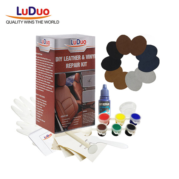 LuDuo Leather Vinyl Repair Kit Glue Color Paste Car Repair Seat Clothing Boot Rip fix Crack Cuts with 10pcs Patch Paint Care