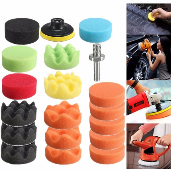 Wholesale- 19Pcs Car Vehicle 80mm Polishing Buffer Pad Car Polishing Sponge Wheel Kit with M10 Drill Adapter Car Polishing Set
