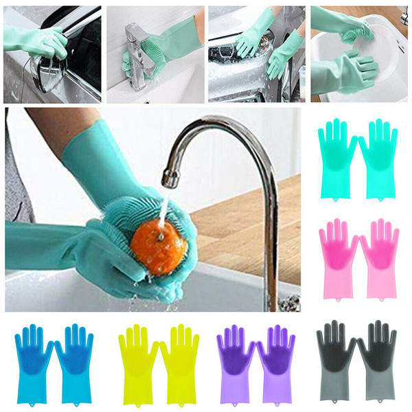 Magic Dishwashing Gloves for Washing Dishes Silicone Cleaning Gloves With Brushes Kitchen Household Rubber Sponge Gloves Car Wash Glove