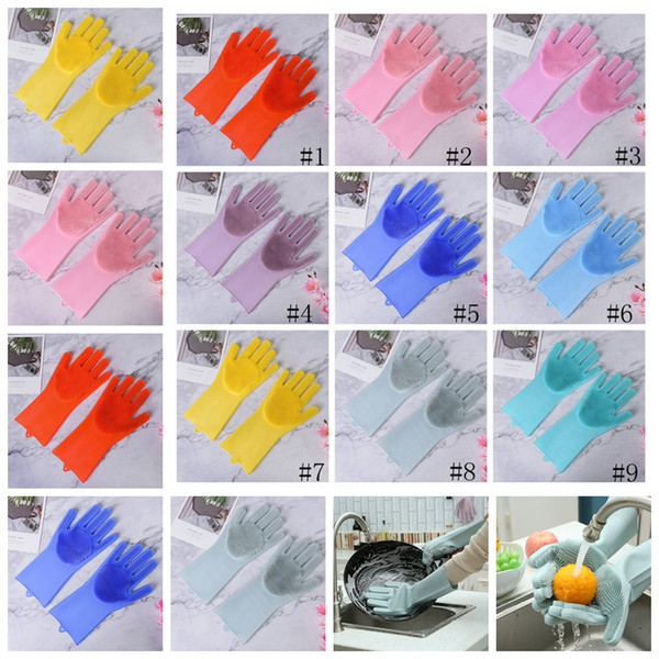 Magic Silicone gloves Cleaning Brush Silicone Glove Eco-Friendly Scrubber Washing Glove Kitchen Bed Bathroom car care cleaning Tool GGA1378