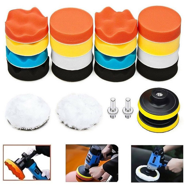 22PC Car Polishing Pad Drill Sponge Kit Set Waxing Foam Seal 16 polishing sponge 2 M10 drill adapters suction cup wool tampon 8X