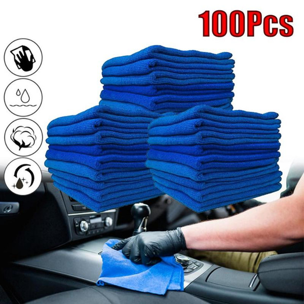 100 Pack Blue Microfiber Car Wipers Cleaning Cloth Car Towel No-Scratch Rag Polishing Detailing Towel