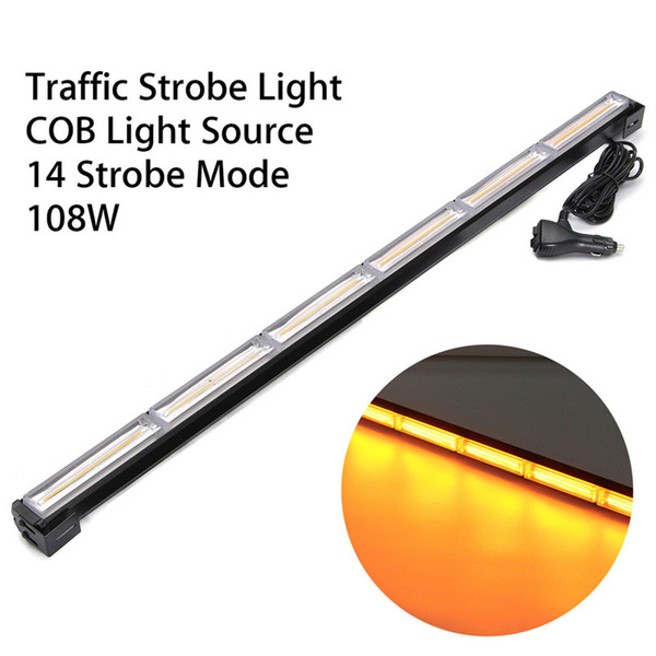 108W COB Yellow LED White Flashing Light Bar Traffic Strobe Light Vehicle Car Emergency Warning Lamp