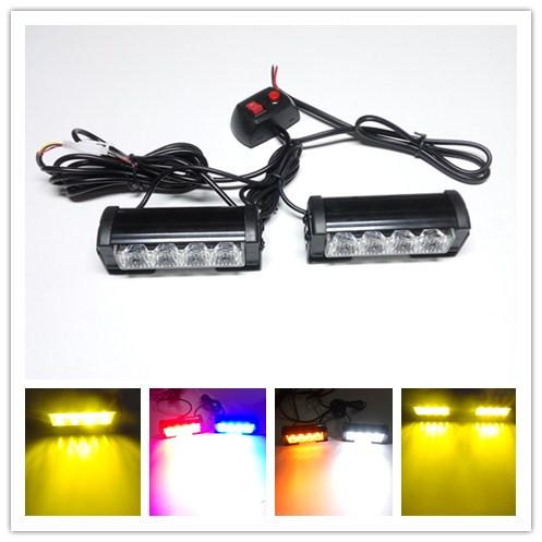 1set 4 LED 8w High Power Strobe Light Fireman Flashing Police Emergency Warning Fire Flash Car Truck White Amber Red 09002