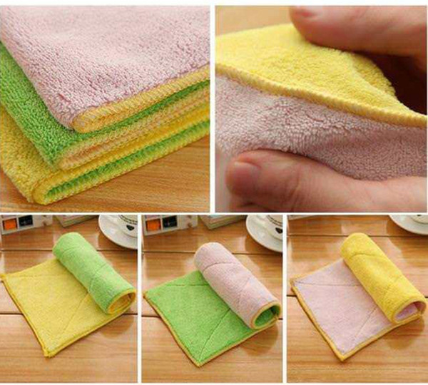 Microfiber Dish Cloth Car Cleaning Towel Kitchen Washing Polishing Cloth Towels Two Side Scouring Pad 5 Colors DDA263