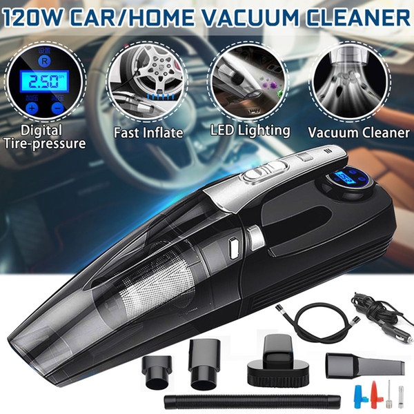 4 in 1 Car Handheld Vacuum Cleaner With Digital Tire Inflator Pump Pressure Gauge LED Light Vacuum Cleaner For Home Auto Car