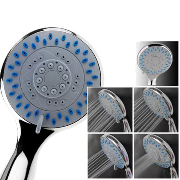 Wholesale- Universal Large 5-Mode Function Chrome Bath Shower Head Handset Handheld Anti-limescale Car Bathroom Cleaning Tools