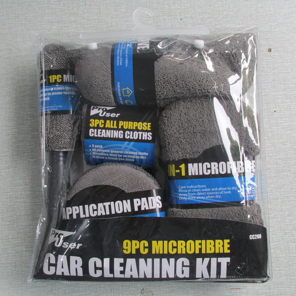 Car Cleaning Kit 9pcs Cleaning Cloths Wash Glove Microfibre Application Pads Sponge and Wheel Brush Wholesales Good Quality