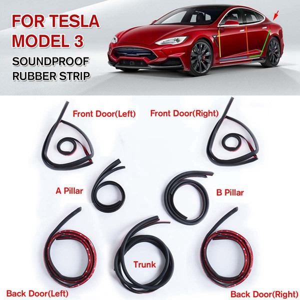 7PCS Door Seal Kit Soundproof Wind Noise Reduction Car Door Trim Moulding Rubber Weatherstrip Seal Strip for Model 3 Noise