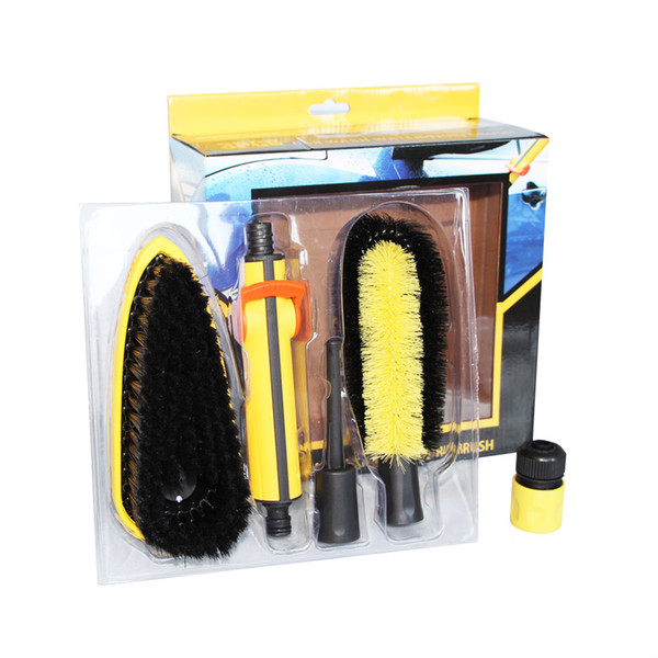 4PCS Car Wash Brush Kit Saving Water Soft Bristle Auto Truck Vehicle Washing Flow-through Brush Cleaning Tool With Water Switch