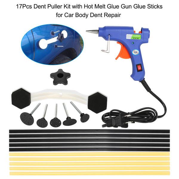 Freeshipping 17Pcs Dent Puller Kit with Hot Melt Glue Gun Glue Sticks for Car Body Dent Repair