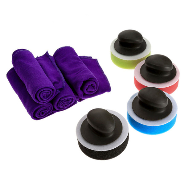 Wholesale- 1Set Wax Handle+Sponge+Towel Polishing Buffing Pad Kit For Car Waxing Polisher Cars Washing Cleaning Detailing Care Car-Styling