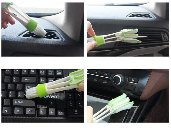 1pc 2 Heads Car Vent Air-Condition Cleaner Houses Cleaning Brush Keyboard Duster Car Brush Blinds Cleaner Dusting Tool EEA135