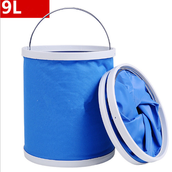 9L Car Folding Bucket Multipurpose Fold Telescopic Bucket Portable Fishing Bucket Oxford Cloth + Plastic Waterproof Barrel