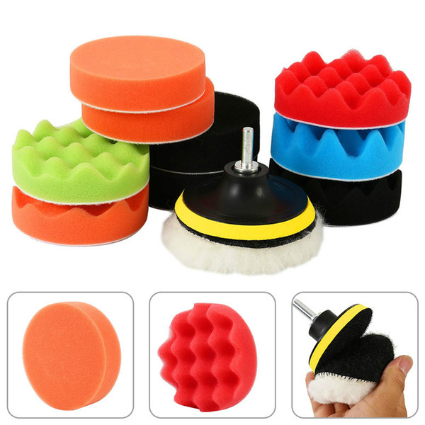 11 Pcs 4 Inch Round Car Sponge Polishing Pad Set Buffing Waxing Pad for Car Polisher Buffer Drill Adapter Wheel Polisher