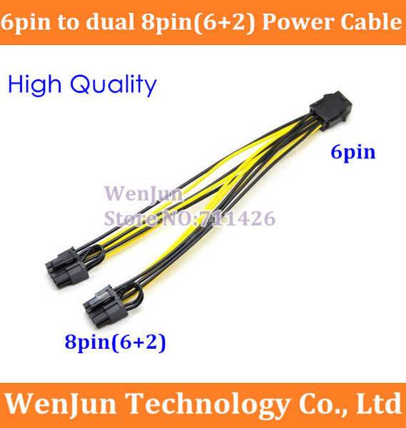 100PCS High Quality PCIe 6pin to dual 8pin(6+2) Y Splitter Adapter Connector power cable made of 18AWG wire for graphics card order<$18no tr
