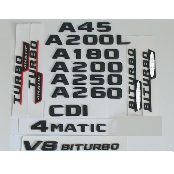 3D Matt Black Trunk Letters Badge Emblem Emblems Badges Sticker W176 A45 A200 A250 A180 V8 BITURBO 4MATIC AMG