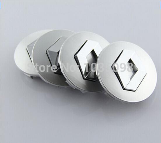 50 x 57mm ALLOY WHEEL HUB CENTER CAPS RENAULT GREY CHROME LOGO SET