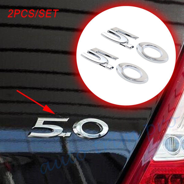 2Pcs Chrome Car Vehicle Body Trim 3D Metal Engine Emblem 5.0 Logo Symbol Sticker Badge Decal Universal Accessories