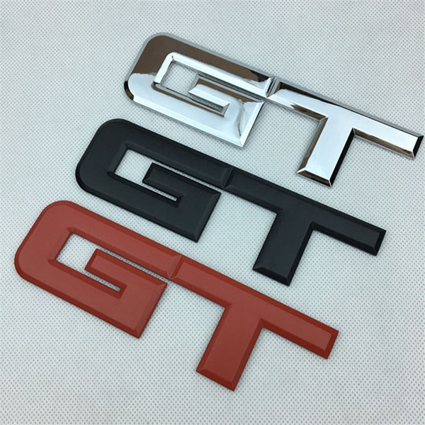 18cm*5.1cm New Car Styling 3D Metal GT Emblem Cars Front Rear Trunk Badge Side Sticker Logos Black Red Silver