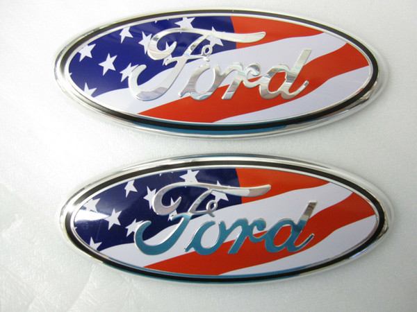 AMERICAN FLAG 2005-2014 Ford F150 FRONT GRILLE/ TAILGATE 9 inch Oval Emblem 2PCS