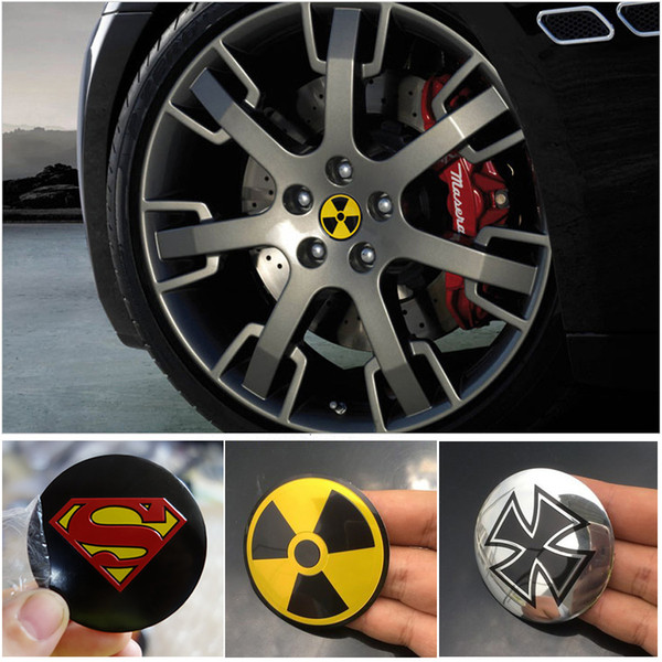 56mm Aluminium Superman Skull Head Cross Logo Wheel Center Hub Cap Emblem Nuclear Radioactive Wheel Stickers Universal Fit