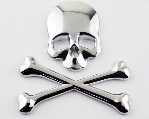 Motorcycle Chrome Metal 3D Skull Bone Gas Tank Fairing Decal Sticker