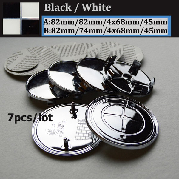 7pcs Black White Auto wheel cap Cover Logo Car steer wheel Center Logo Emblem Head Hood Emblem/Bonet Trunk Cover