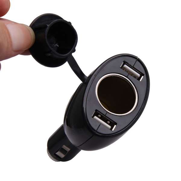 Portable 12V Dual USB Port Car Charger Cigarette Socket Charger Adapter Black Free Shipping