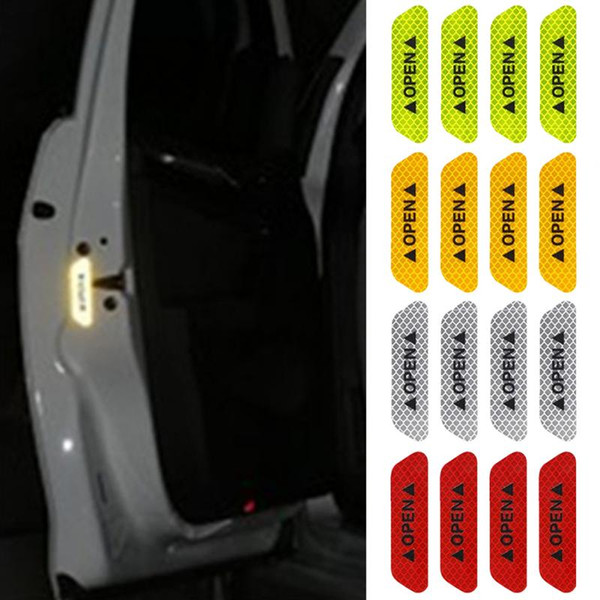 4Pcs/set OPEN Car Door Stickers Auto Warning Mark Reflective Strips Tail Rear Reflective Tape Driving Safety