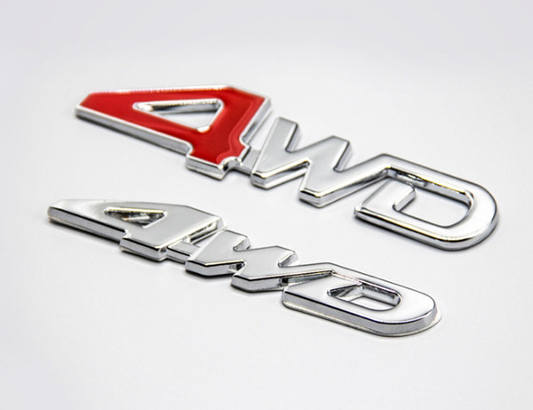 Silver/Silver & Red 4WD 2018 Car 3D Metal Badge Emblem Side Rear Trunk Sticker Auto Styling Decal Universal Accessory Fit For Most Vehicle