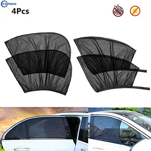 4Pcs Car Front & Rear Side Window Cover Mesh Sun Visor Shade Cover Shield UV Protector Black Auto Sunshade