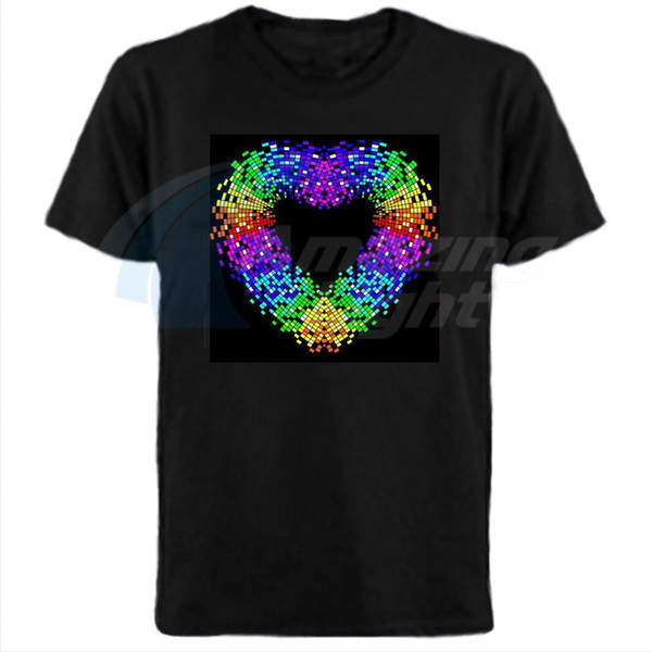 Heart Design Hot sale unisex 100%Cotton el sound active t shirt led sound active t-shirt with DC3V inverter