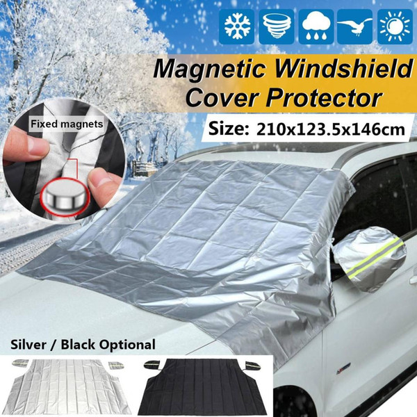 210x123.5cm Car Magnetic Windshield Windscreen Cover Snow Sun Dust Ice Frost with Mirror Protector Shield Green Reflective Strip