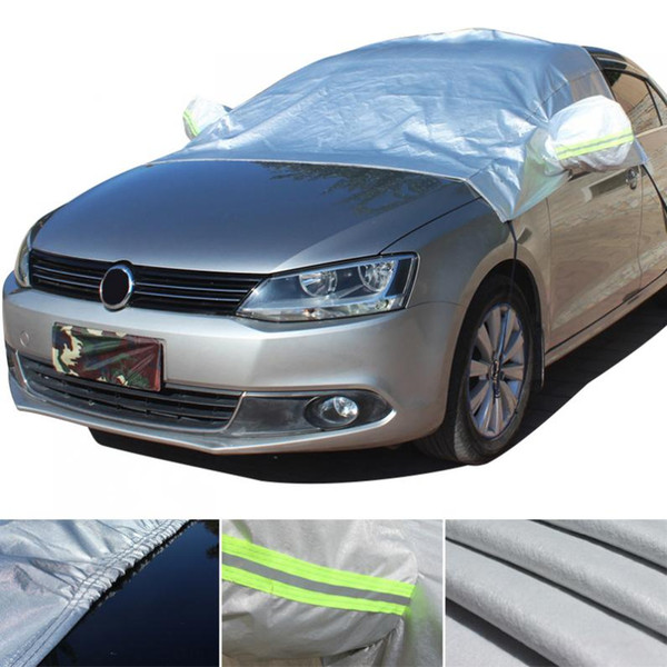 Universal Half Body Cotton Velvet Four Seasons UV/Rain Protector Dustproof Car Clothing Cover with Reflective Strip + Hook