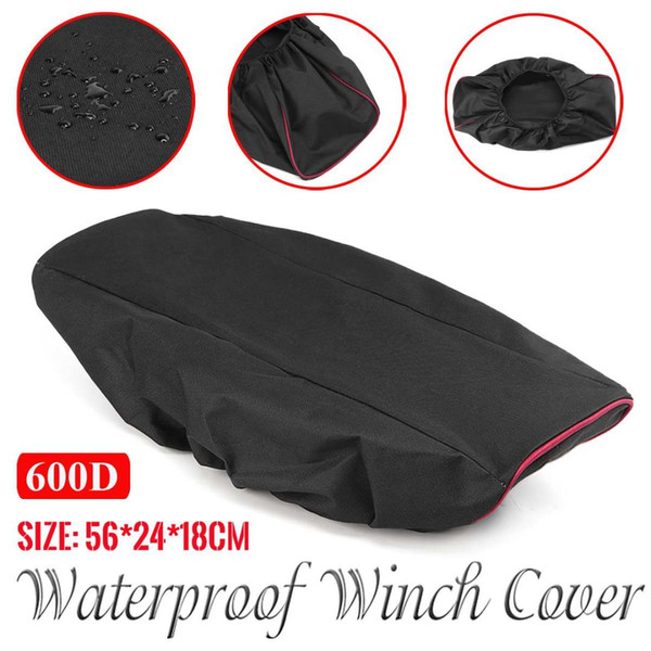 Black Waterproof Soft Winch Cover Mildew-resistant UV Car Covers 600D Oxford Cloth Driver Recovery 56x24x18cm