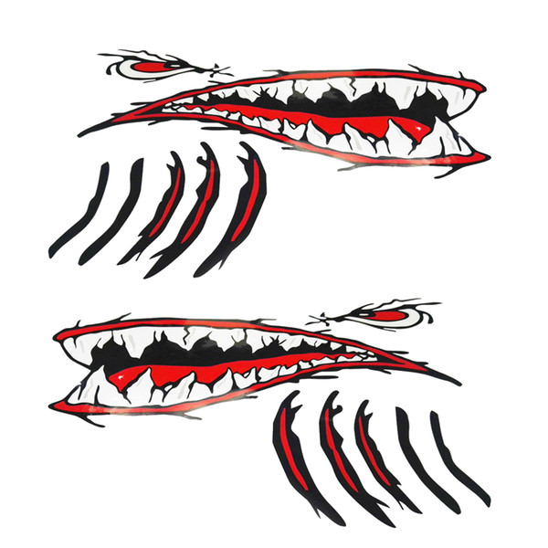 Pack 2 Shark Teeth Mouth Stickers Decals for Fishing Boat Surfboard Jet Ski Car Truck Aircraft Waterproof self adhesive