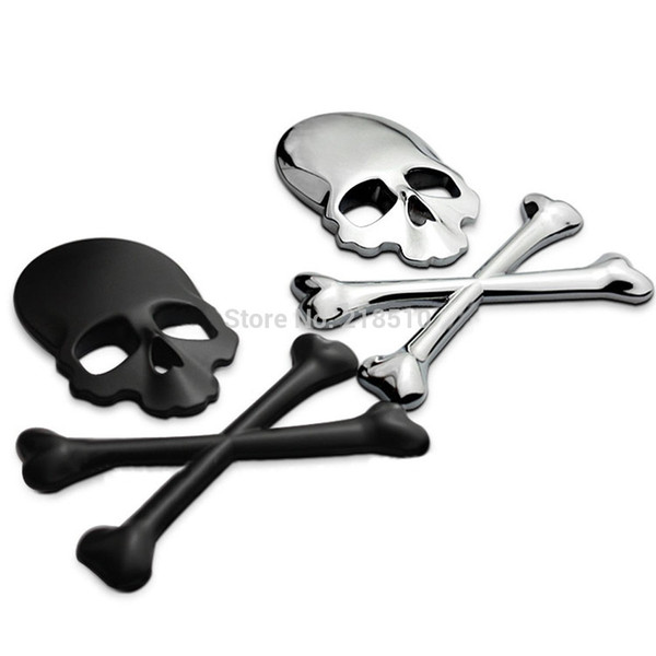 3D Skull Metal Skeleton Crossbones Car Sticker Label Skull Emblem Badge Car Styling Stickers Free Shipping 1 Set order<$18no track