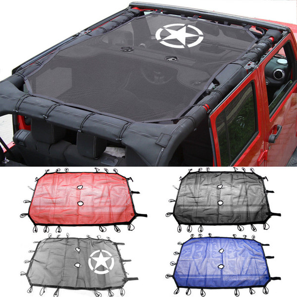 For Jeep Wrangler Durable Mesh Sun Shade Full Top Cover UV Protection with Storage Pockets For Jeep Wrangler JK JKU 2/4 Door