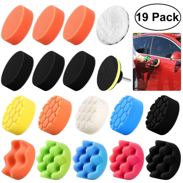 19Pcs 3 Inch Sponge Polishing Buff Pads Set Kit with M10 Drill Adapter for Car Polisher washing Tool Car Washer Cleaning Sponge