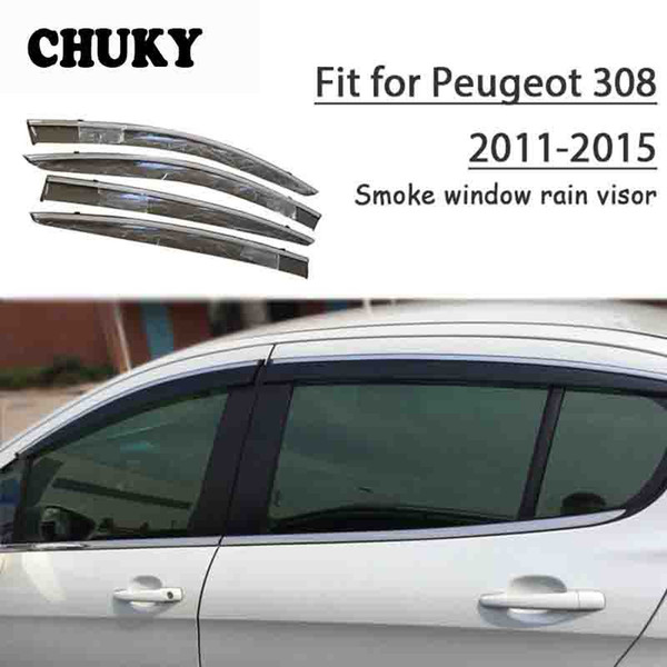 Chuky 4pcs ABS Car Styling Window Sun Visors Awnings Shelters Rain Shield For Peugeot 308 2011 2012 2013 2014 2015 Accessories