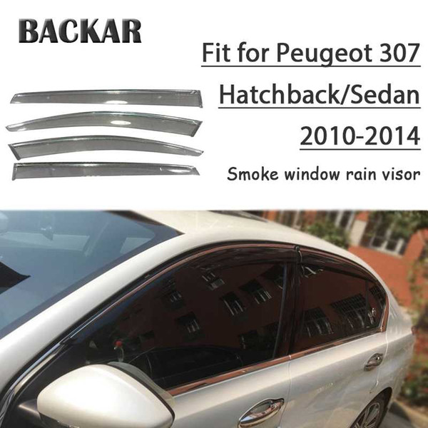 Backar 4pcs Auto Car Windows Rain Wind Sun Shield Deflector Visor Trim For Peugeot 307 Hatchback/Sedan 2010 2011 2012 2013 2014