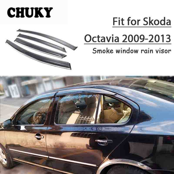 Chuky 4pcs ABS Car Styling Window Sun Visors Awnings Shelters Rain Shield For Skoda Octavia 2009 2010 2011 2012 2013 Accessories