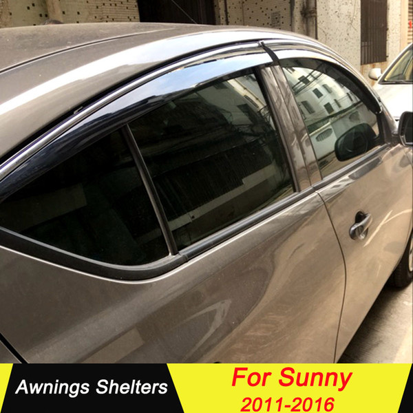 For Nissan Sunny 2011-2016 Window Visors Awnings Shelters Rain Sun Deflector Guard Vent Protector Covers 4Pcs Car Accessories