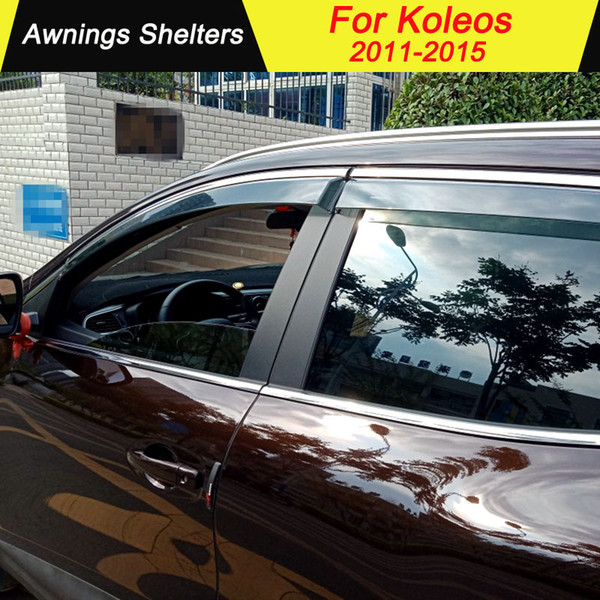 For Koleos 2011-2015 Window Visors Awnings Shelters Rain Sun Deflector Guard Vent Protector Covers 4Pcs Car Accessories